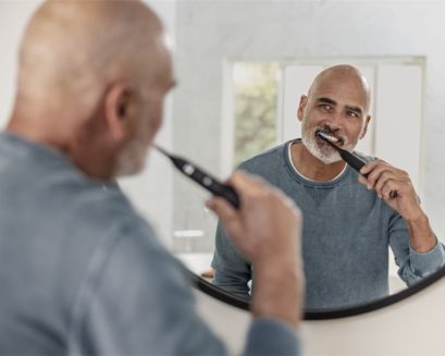 Extreme close up of Philips Sonicare All-in-One brush head
