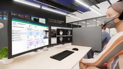 Radiographer using Philips Radiology Operations Command Center to provide remote imaging support and collaboration