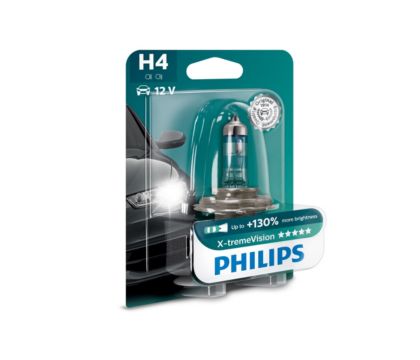 Philips H4 X-treme Vision Car Headlight Bulbs. 12v 55w.