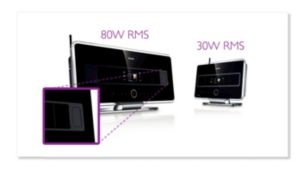 80 瓦 RMS/中心，30 瓦 RMS/基地台，具備超優質音效面板