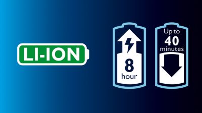 Jusqu'à 40 minutes d'autonomie, 8 heures de charge