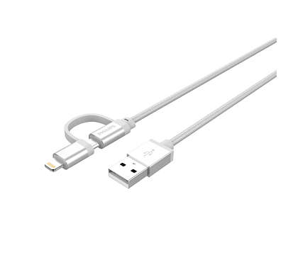 Premium braided 2-in-1 cable aluminum connector