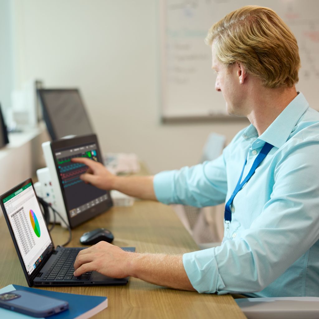Biomed running security check on monitor, cybersecurity