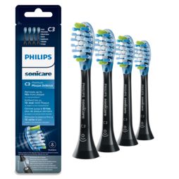 C3 Premium Plaque Defence Pack de 4 recargas pretas de escovas Sonicare