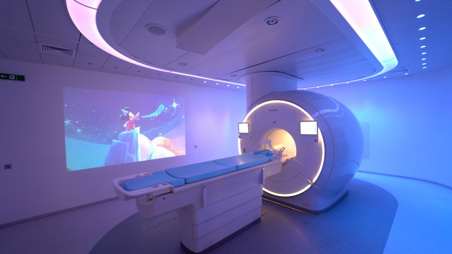 Ambient Experience for pediatric MRI with Disney content on wall 