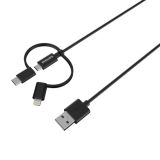 3 az 1-ben kábel: Lightning, USB-C, Micro USB