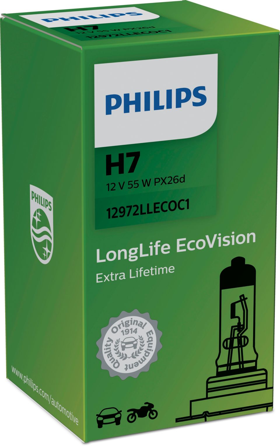 Bombilla 12V H7 55W PX26d LongLife EcoVision Tuning, Philips