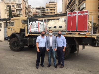 Truck transporting medical equipment and supplies delivered by Philips Foundation in Beirut