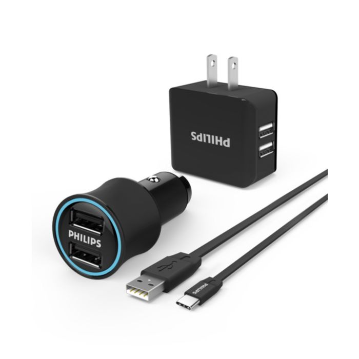 Wall charger with car plug and cable