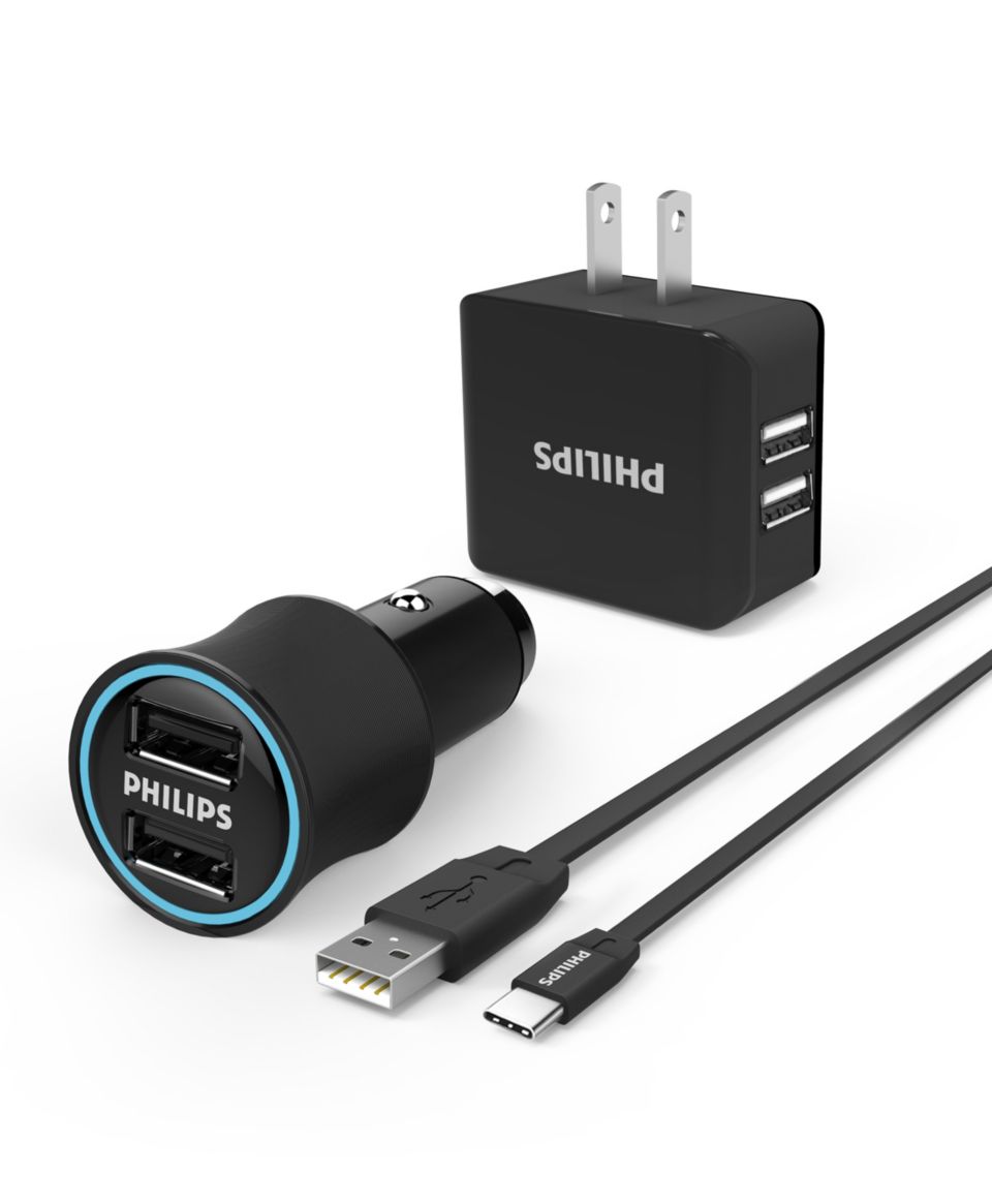 Wall charger with car plug and cable