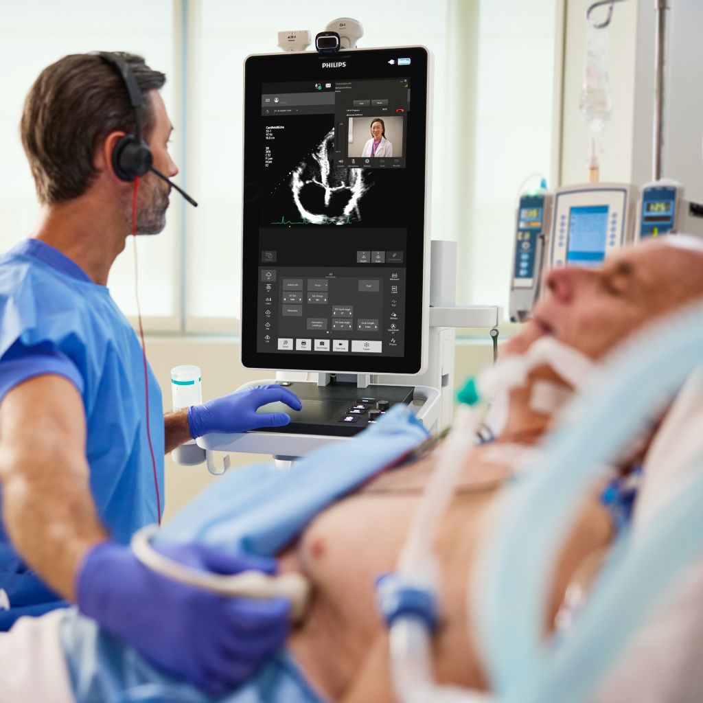 Critical care clinician utilizing tele-ultrasound solutions, Collaboration Live. 