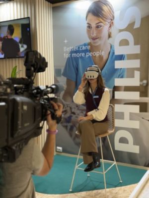 Healthcare professional experiencing virtual hospital environment using virtual reality