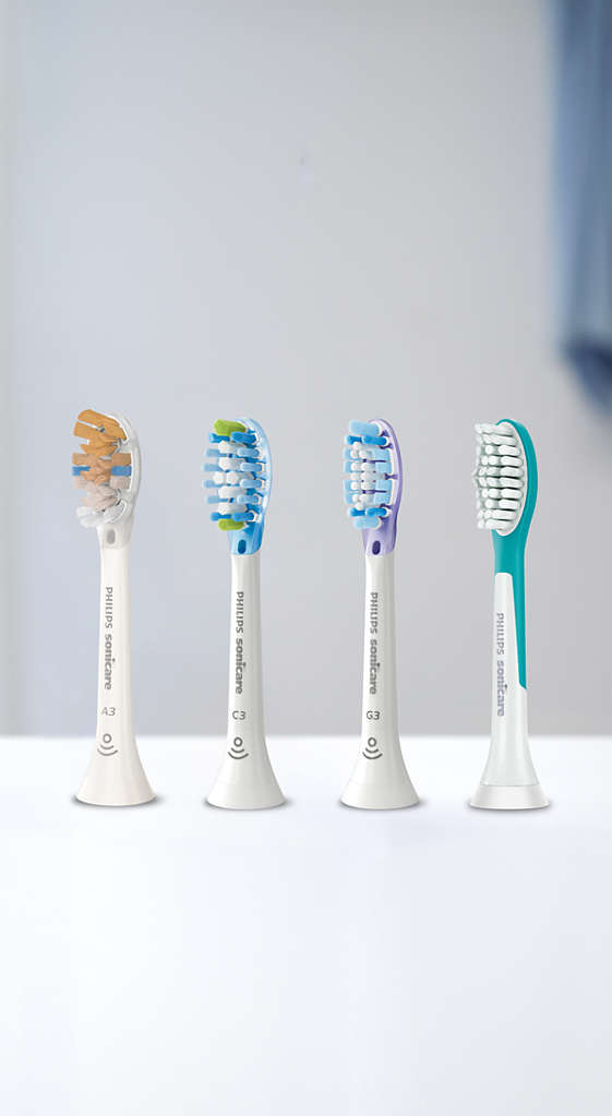 Philips Sonicare brush heads arranged on a countertop