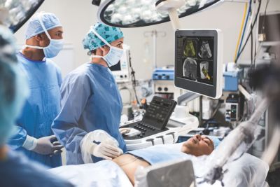 Clinician uses mC7-2 micro-convex transducer ultrasound 