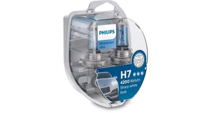 Philips-bombillas halógenas H7 para faros delanteros de coche, luz blanca  4100K, 12V, 55W, 40% brillante, 12972WHVS2, par
