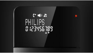 Didelio kontrastingumo, 7cm (2,75 in) baltą šriftą juodame fone rodantis apverčiamas ekranas