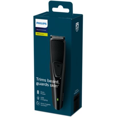 Trims beard, guards skin