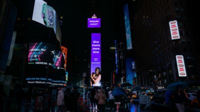Philips Avent Share the Care campaign billboard in Times Square at night