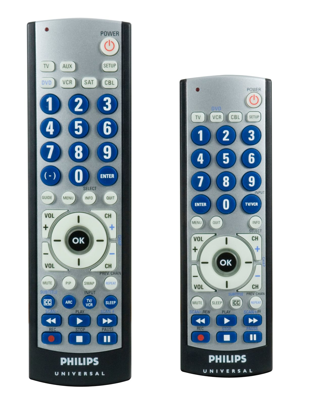Twin pack remotes, big button