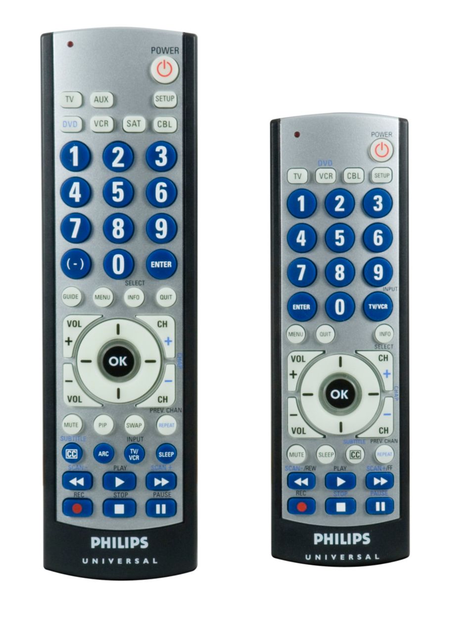 Twin pack remotes, big button
