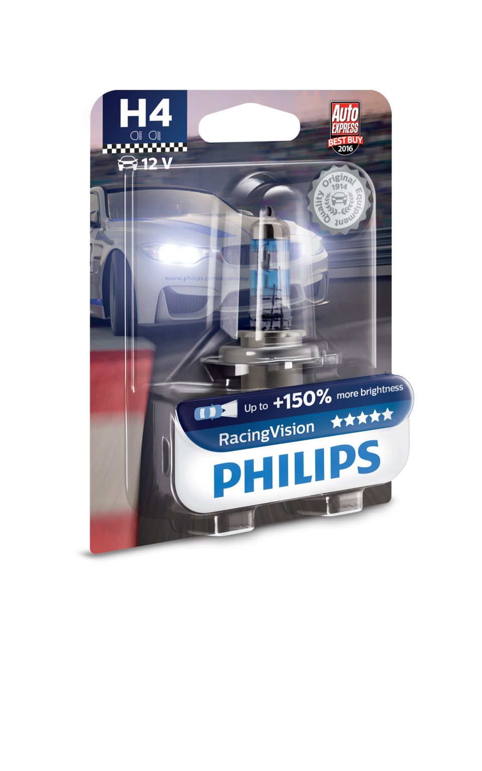 Birne PHILIPS RacingVision 12V/60/55W, Sockel: P43T/H4 bis zu 200 % mehr  Helligkeit