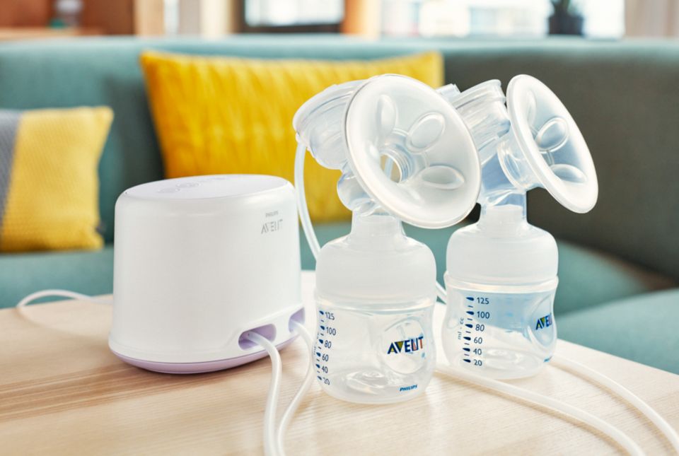 Philips Avent SCF395/11, Tire-Lait Electrique Simple, Tétine 0 mois et +,  Biberon 125 ml + Philips Avent SCF721/20 Pots de conservation 10x180 ml &  10x240 ml, Couvercles associés & Cuillère de Sevrage 