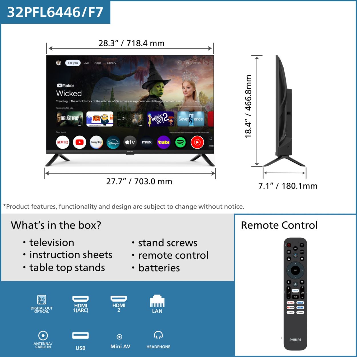 LED Series 6400 series HD LED Google TV 32PFL6446/F7 | Philips