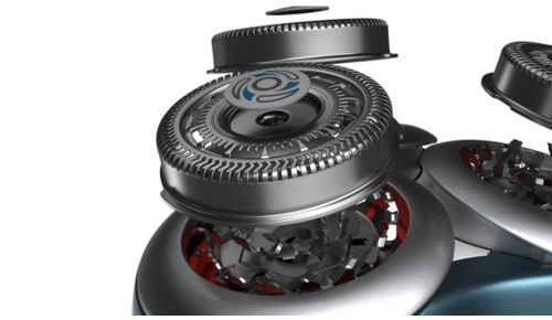 72 rotierende Klingen erfassen und schneiden Haare aus allen Winkeln