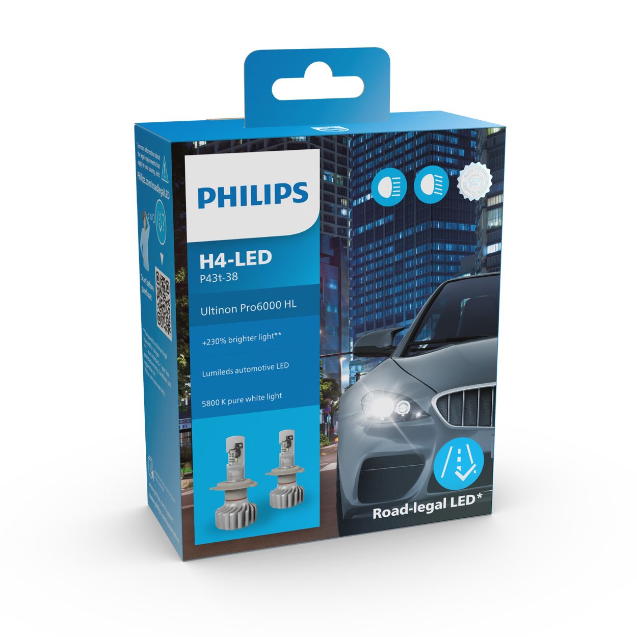 Ampoule moto H4 LED Homologuée - Philips Ultinon Pro6000 +230%