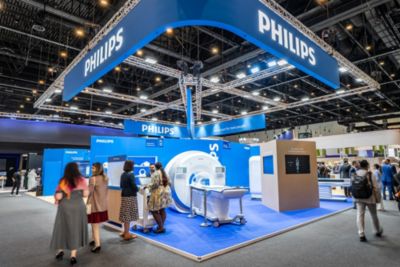 Philips exhibition booth at World Health Expo Dubai 2026 featuring MRI system
