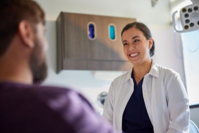 A patient and physician in discussion