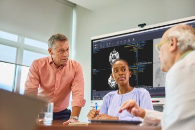 Conference room setting with web diagnostic viewer on screen
