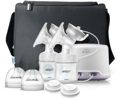 Gray Bag Philips AVENT Double Electric Breast Pump Advanced Clear Bottles SCF394//62 and Belt with Natural Motion Technology Pouch White Pump