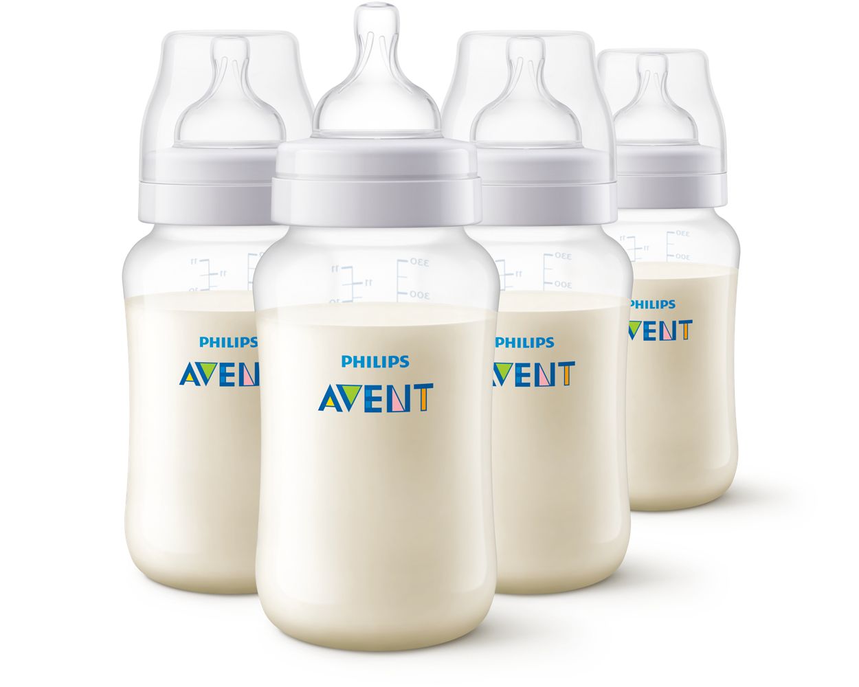 Philips AVENT Biberones anticólicos, 11oz, 4pk, transparente, SCY106/04