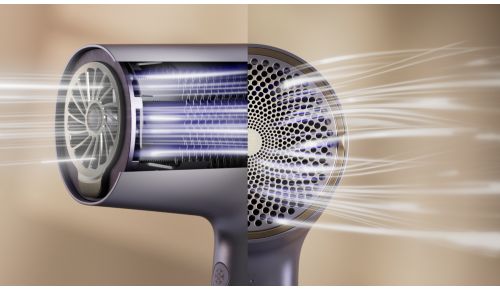 Suszenie włosów szybsze o 20% w porównaniu z suszarką o mocy 2300 W*