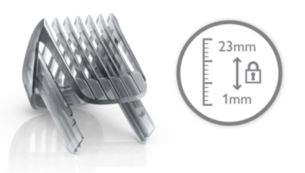 Incluye un peine para barba con 23 longitudes ajustables: 1 mm - 23 mm