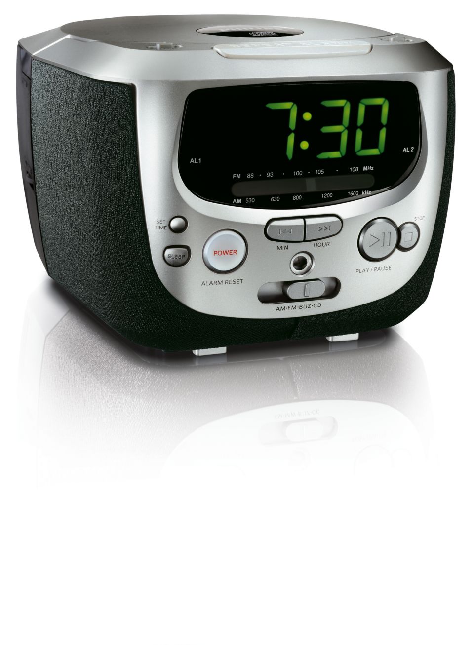 My Phillips clock radio with CD player and a gentle alarm