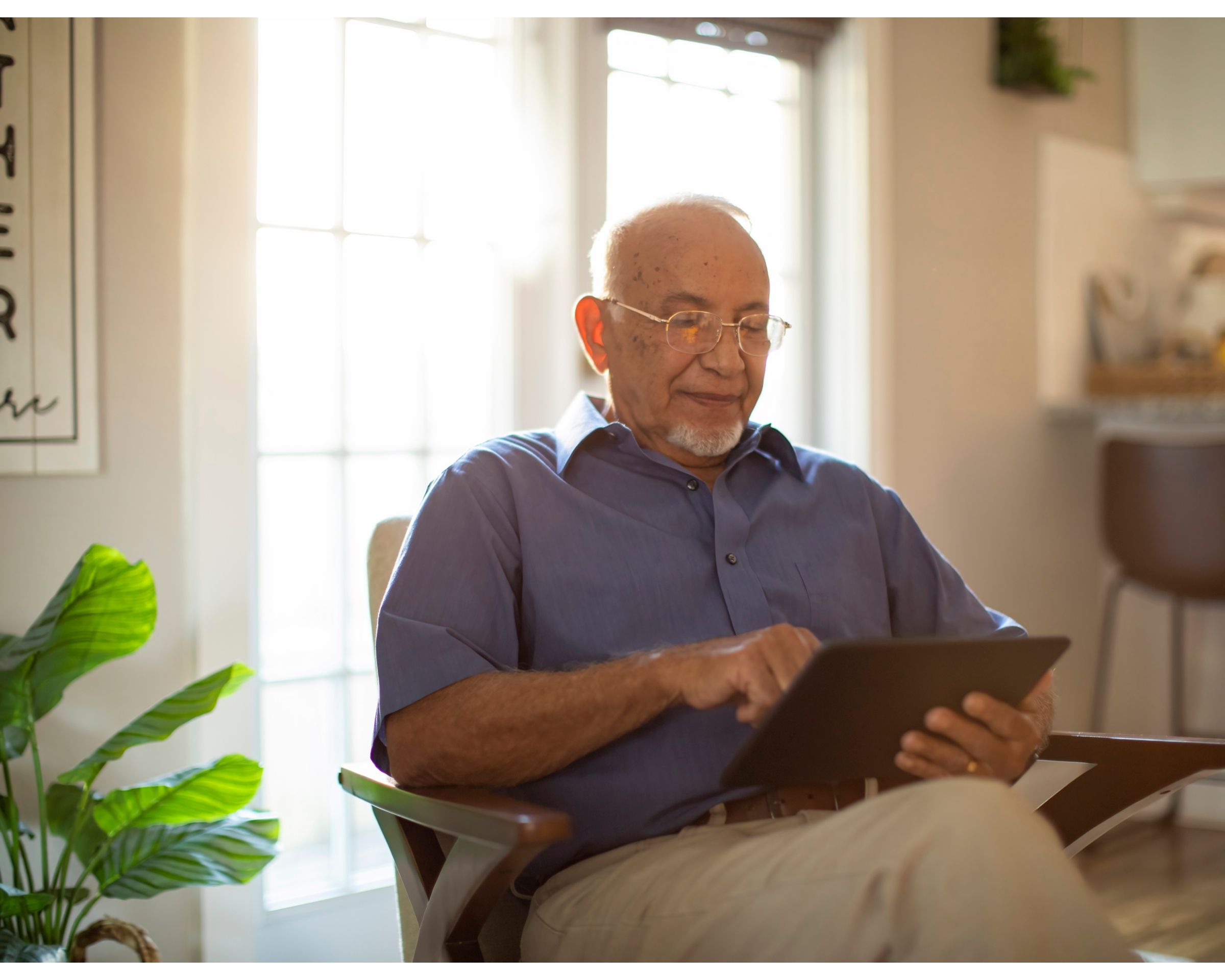 Elder patient checks screen