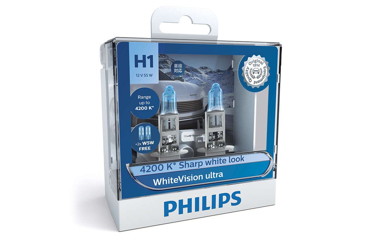 1x ampoule H1 Philips WhiteVision Ultra +60% 55W 12V P14,5S - 12258WVUB1 -  France-Xenon