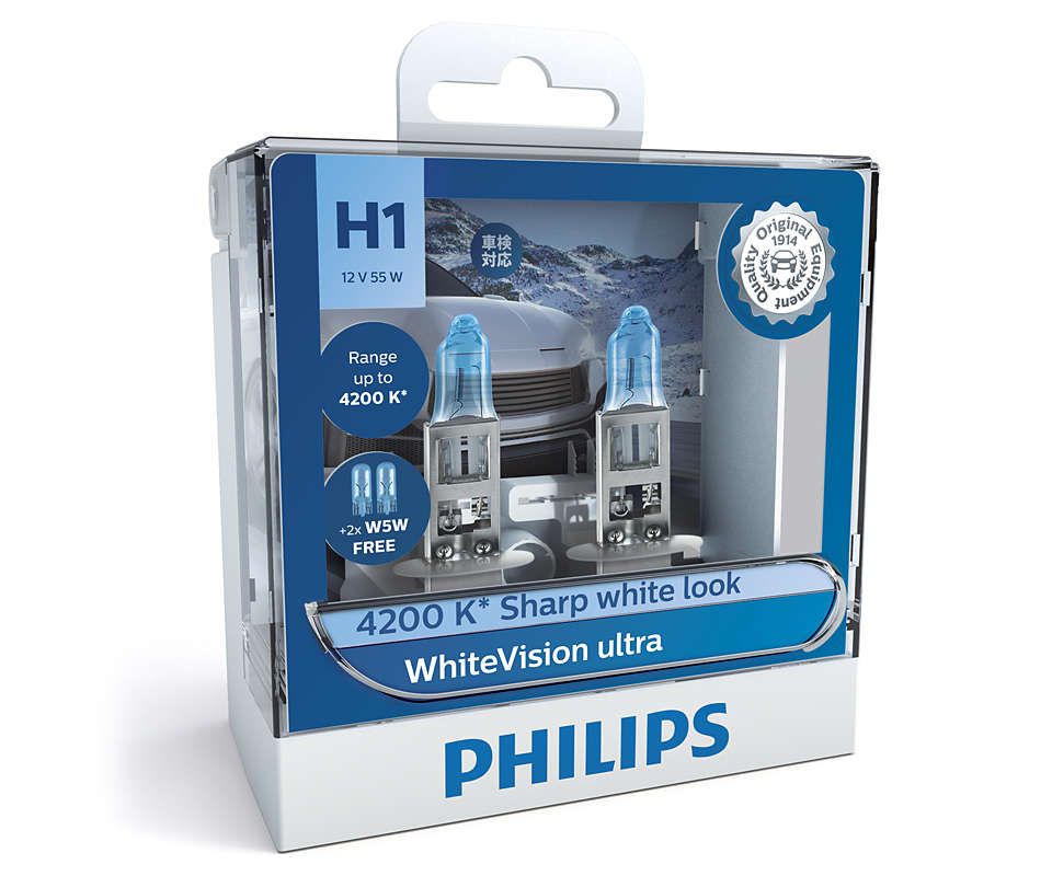 1x Bombilla H1 Philips WhiteVision Ultra +60% 55W 12V P14.5S - 12258WVUB1 -  France-Xenon