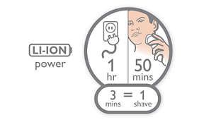 50 минут в режиме бритья; зарядка 1 час