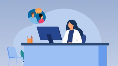 Illustration of physician looking at computer