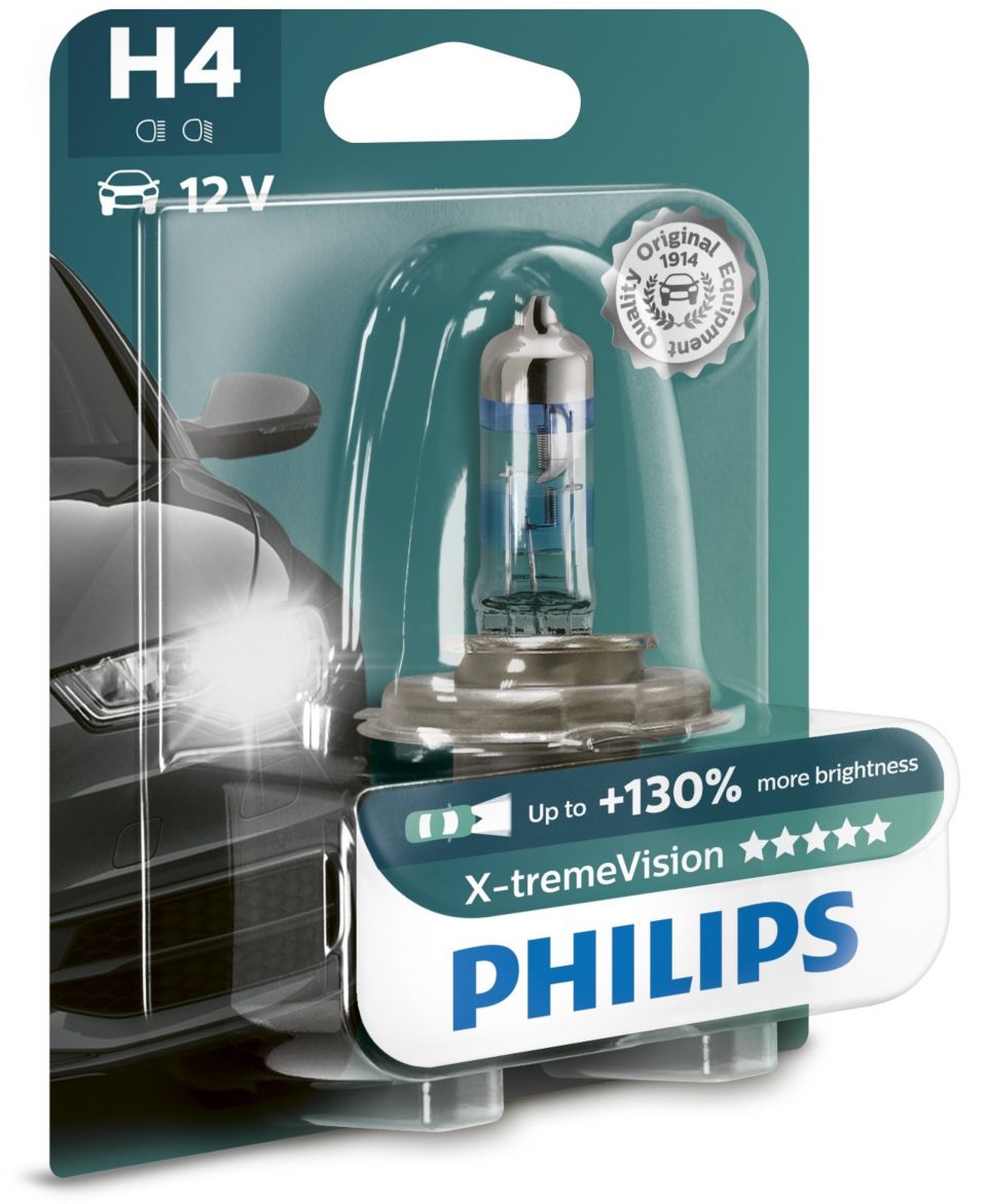 Philips H4 X-treme Vision Car Headlight Bulbs. 12v 55w.