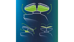 Das Philips SensoTouch GyroFlex 3D-System passt sich den Konturen von Gesicht und Hals nahtlos an.