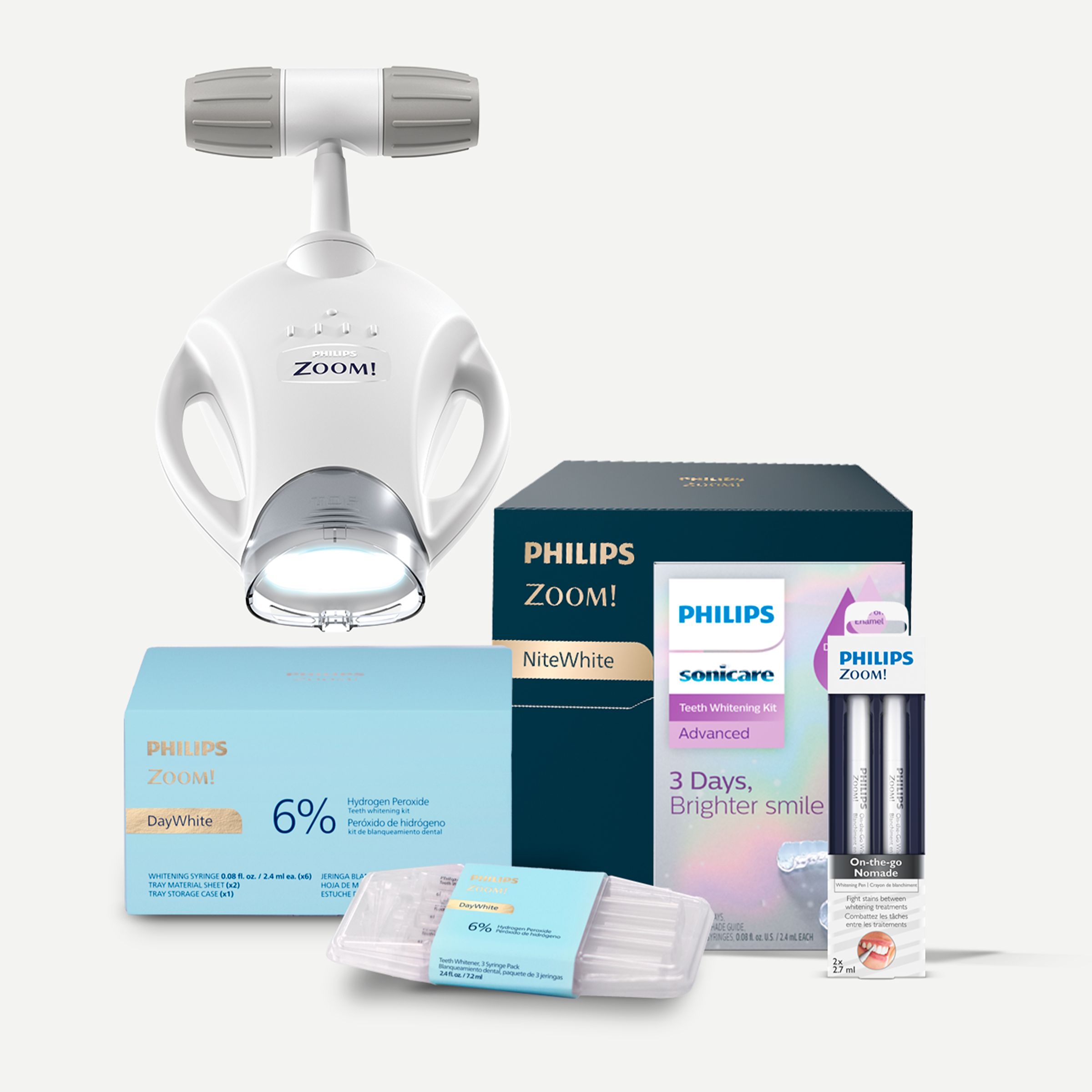 Zoom! whitening solutions arranged together