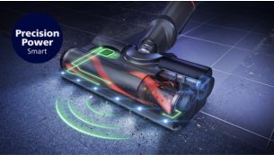 The PrecisionPower smart nozzle collects up to 99.9% of dust and dirt⁴