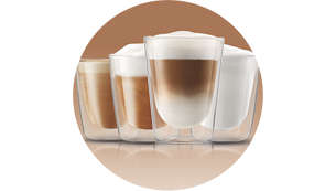 Geniet van 4 soorten koffie met melk met één druk op de knop