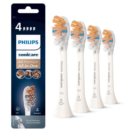 HX9094/10 Philips Sonicare A3 Premium All-in-One 4x Têtes de brosse-à-dents blanches