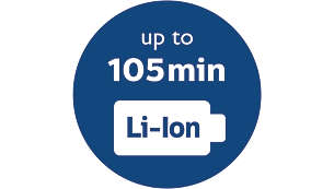 Puissante batterie Li-ion offrant 105 min d'autonomie