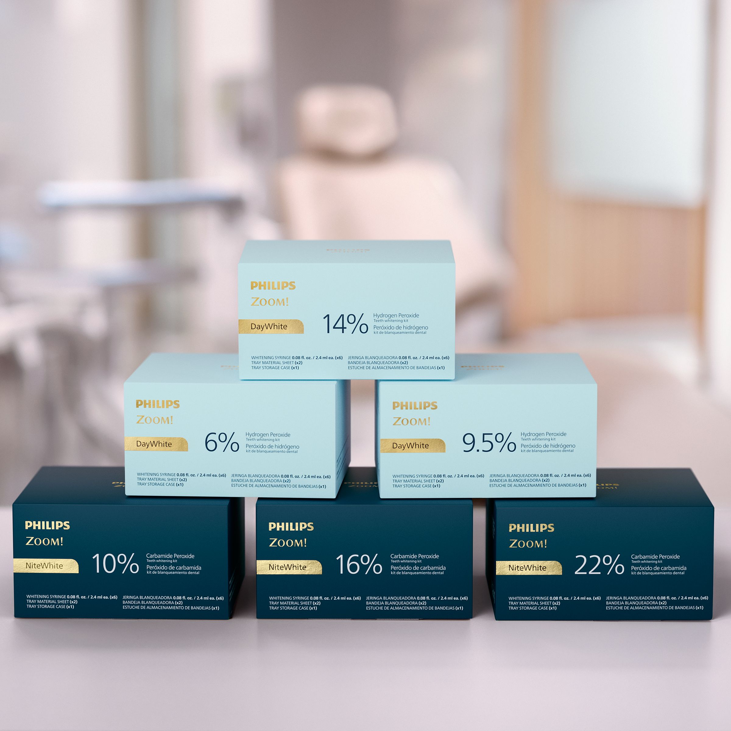 A collection of Philips Zoom! take-home kits.